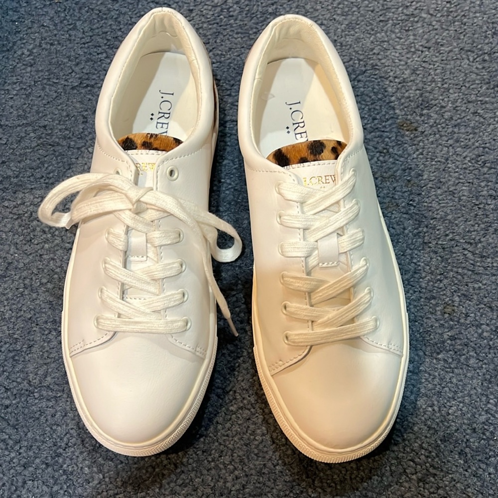 J Crew Road Trip Sneakers with Leopard Calf Hair Trim Brand New